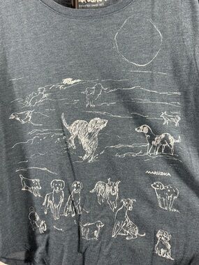 Marushka Hand Printed Dog Graphic Tee XL Blue Art Shirt